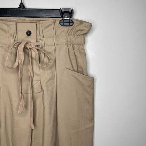 Francescas Pants Womens Small S Khaki Tan Paperbag NEW High Waisted Tie Mi Ami - Picture 2 of 8